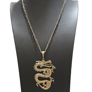 Vintage Heavy Jumbo Dragon Charmed Italian Link Base Metal Necklace